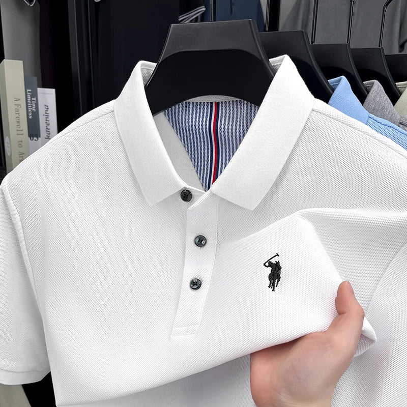 100% pure cotton short sleeved men's polo shirt summer fashion high-end brand pony embroidery golf top casual business T-shirt